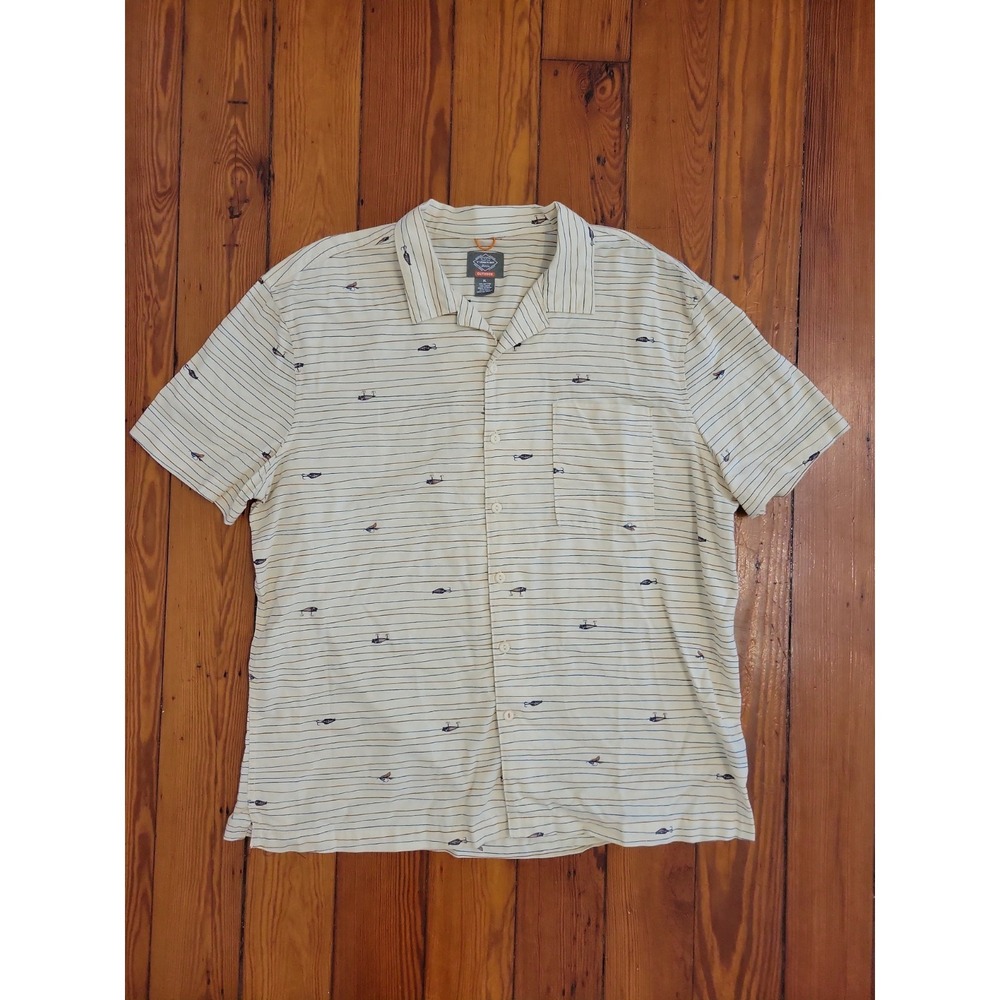 St Johns Bay Mens XL Fishing Lure Button Up Linen Cotton Blend Vacation Casual